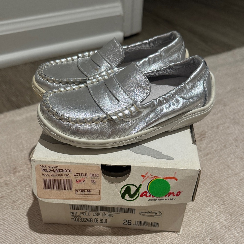 Naturino Silver Metallic Kids Penny Loafers